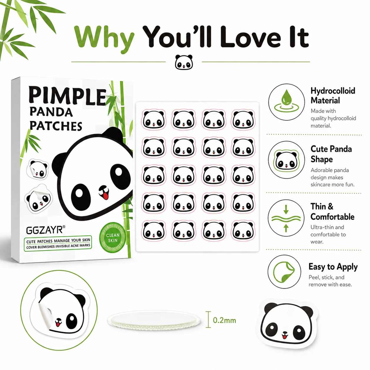 120PCS Cute Panda Hydrocolloid Pimple Patches 5 Sheets, Thin Face Spot Stickers, Blemish Cover Skin Care Patches for Daily Use