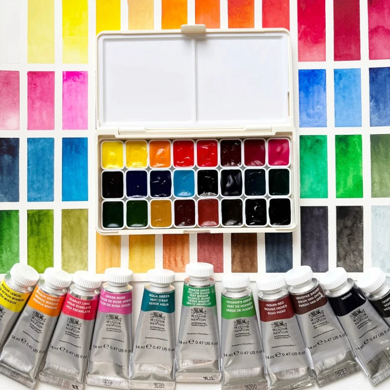 Winsor & Newton Artist Watercolor Paint 1ml 24/36/48 Colors Portable Travel Solid Watercolor Set Art Painting Pigment Box