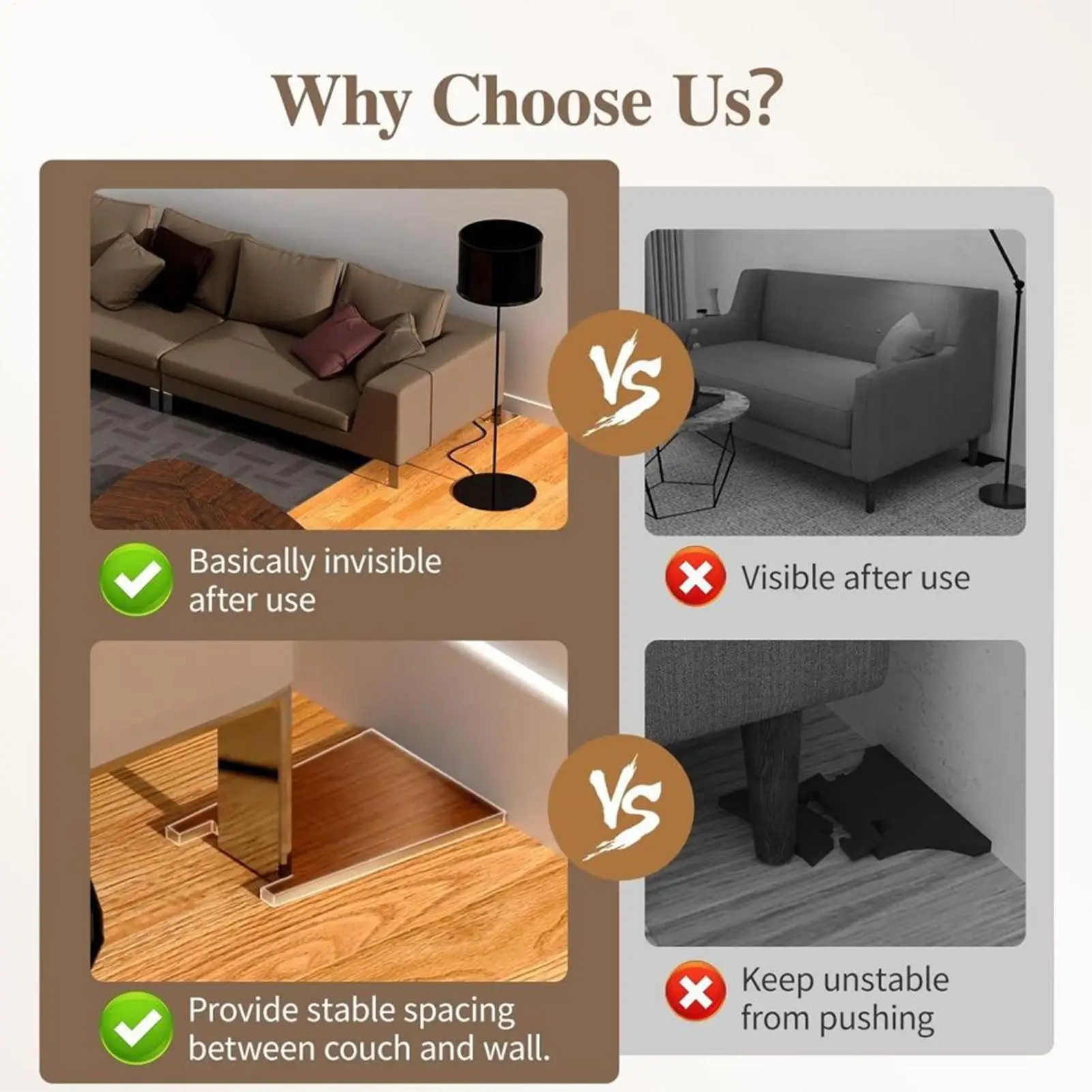 Couch-Wandabstandshalter, 2-teilig, Stoßstangenschutz, Couch-Wandschutz für Steckdose, Sofa, Bett, Schrank, Wohnung, Zuhause, Hotel, Boden, Schlafzimmer