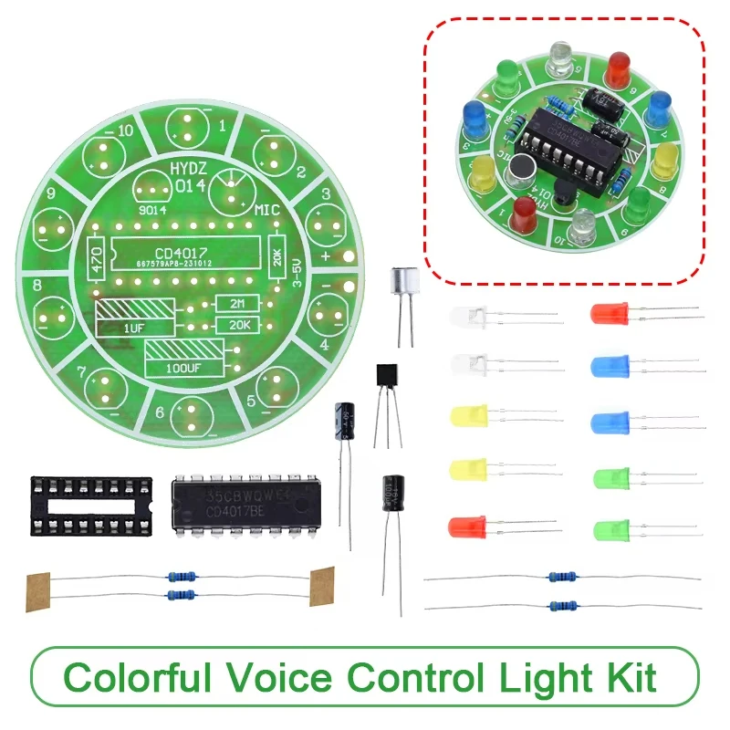 CD4017 Colorful Voice Control Rotating LED Light Kit Electronic Manufacturing DIY Kit Spare Parts Student Laboratory