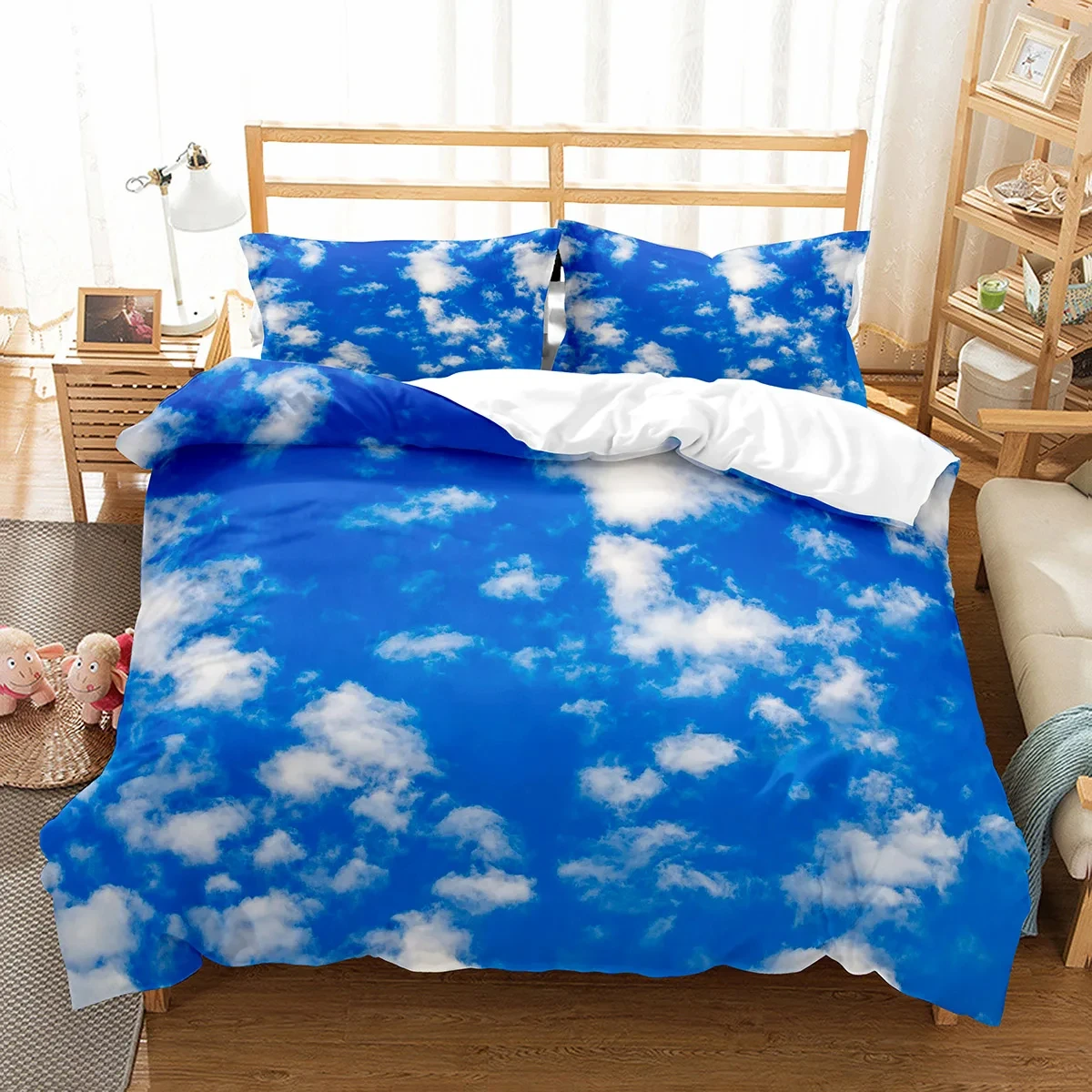 Blue Sky and White Clouds Duvet Cover Single Queen Size Comforter Cover Natural Scenery Bedding Set for Boys Girls Bedroom Dorm