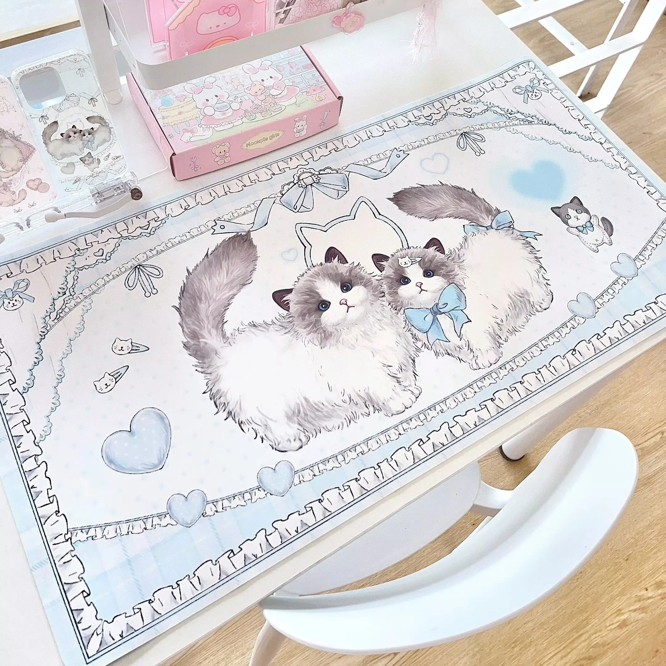 Pink Angel Cat Leather Desk Pad Protector Non-Slip Large Small Mouse Pad Pc Home &Office Desk Mat PU Leather Laptop Desk Pad