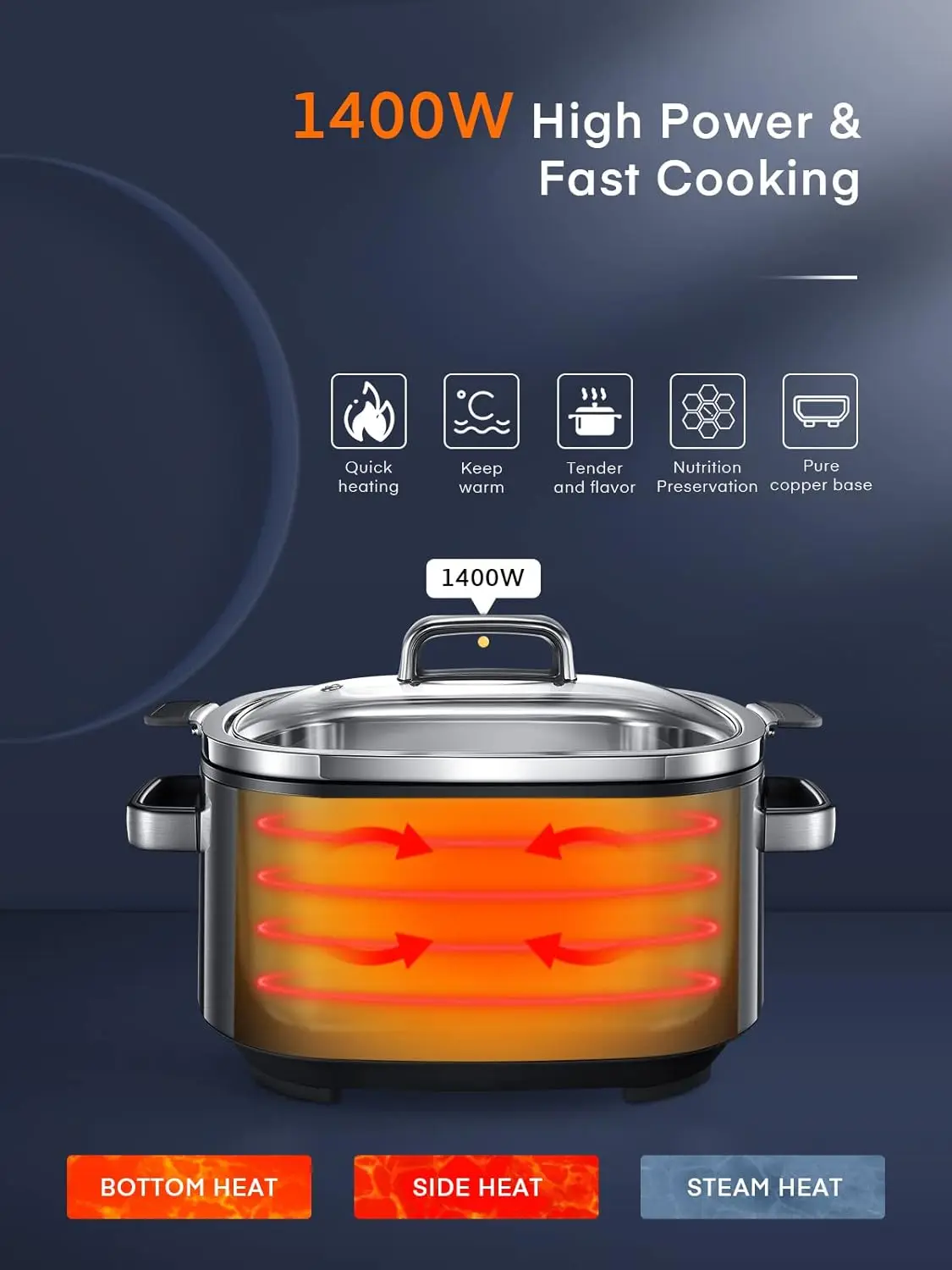 Olla de cocción lenta, cocina programable 10 en 1, acero inoxidable de 6 cuartos de galón, olla arrocera, yogurtera, inicio retardante, rejilla para cocinar al vapor y