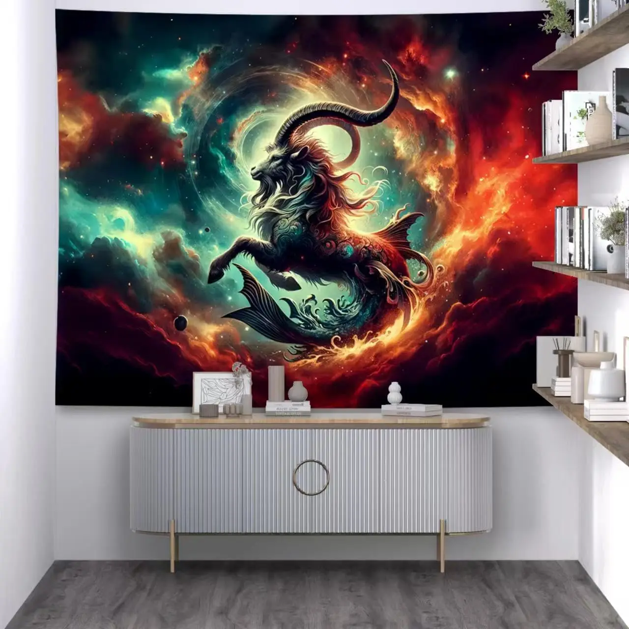 Large Cosmic Galaxy Tapestry Wall Art Fantasy Dragon Beast Mythological Space Decor 150x300cm