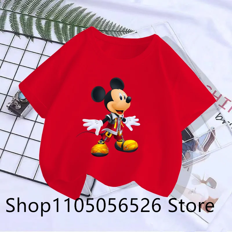 

Новинка 2023 года, летняя детская футболка с принтом Микки Мауса и Минни, модный топ с короткими рукавами, уличная модная одежда для детей