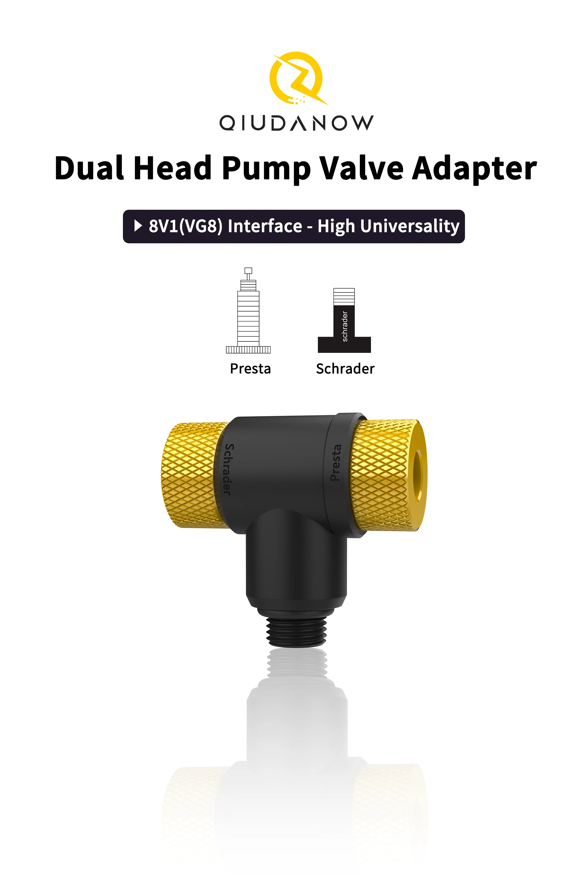 Doppelkopf-Fahrradpumpenadapter F/V A/V Schrader Presta Ventil-Konverter für Fahrradausrüstung – Detail 1