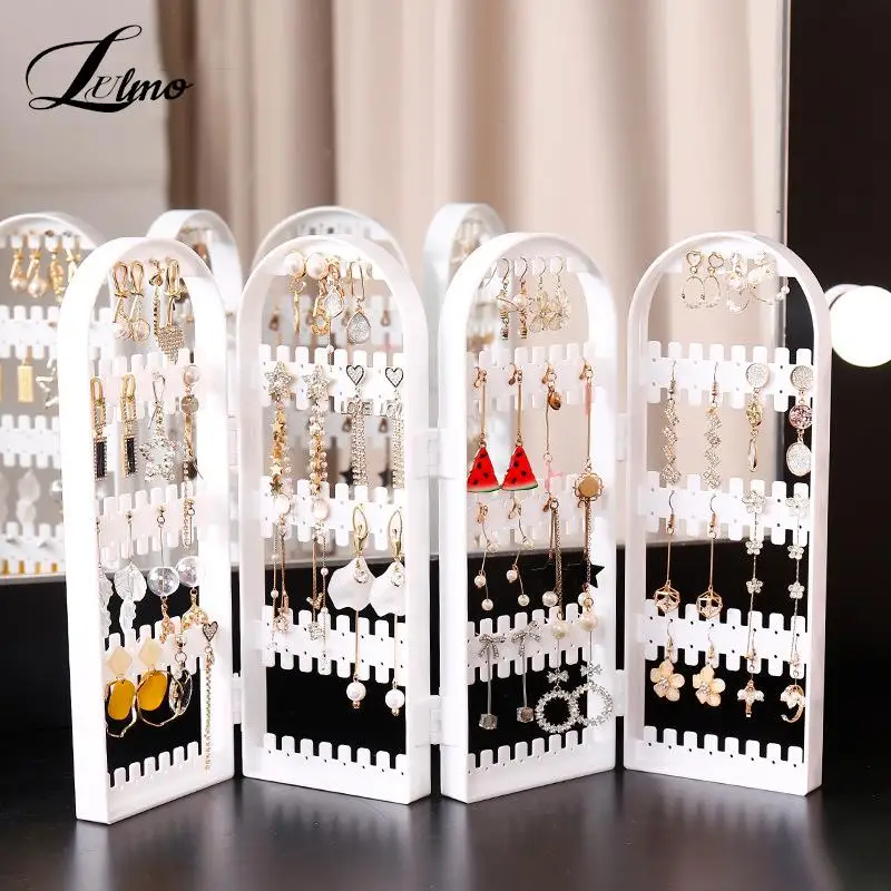 

Clear 120 Holes Plastic Earrings Studs Display Rack Folding Screen Earring Jewelry Display Holder Storage For Stud