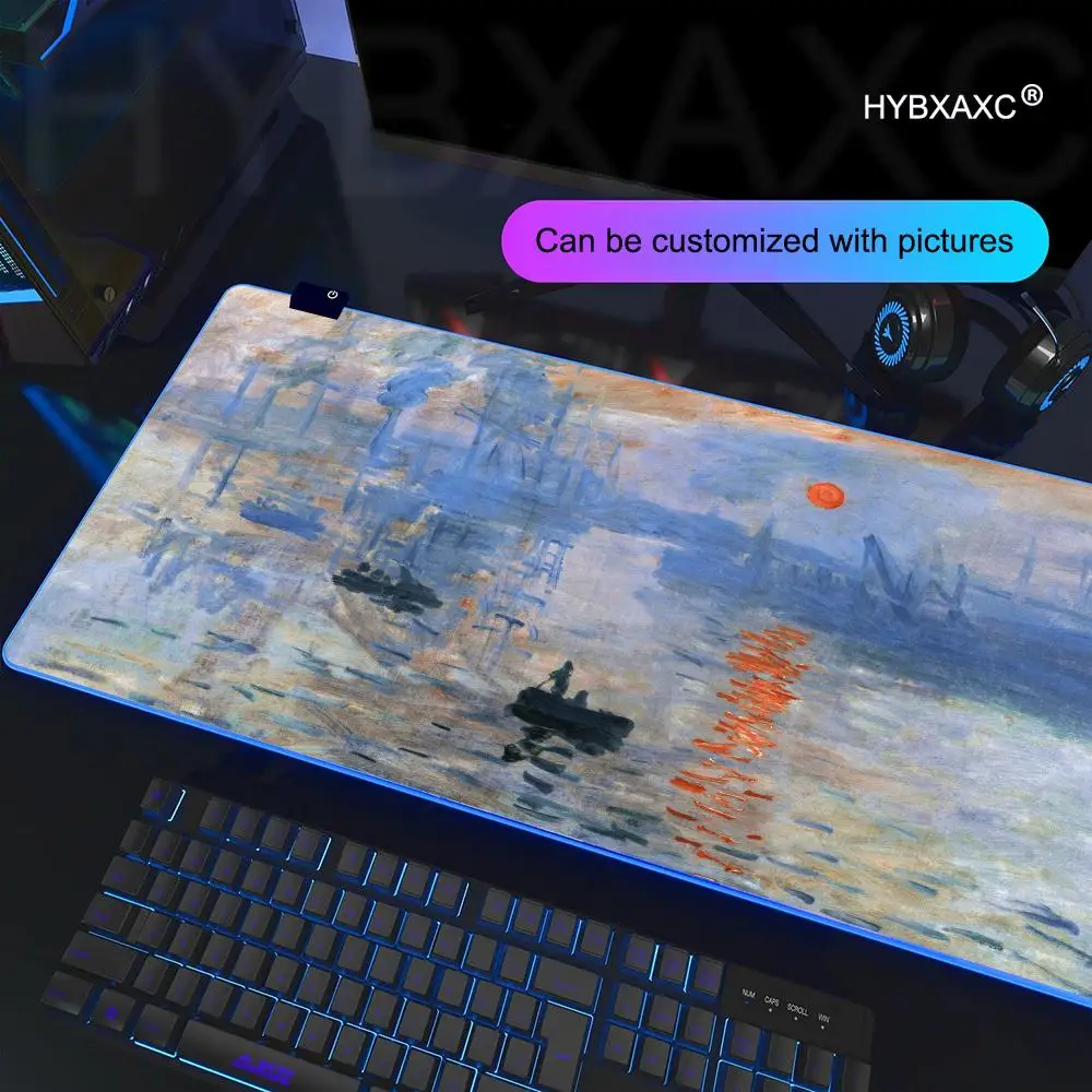 HYBXAXC Claude Monet Art Natural Mouse Pad RGB Gaming Mouse Pad Desk Mat HD Gamer Large LED Light XXL 900x400x4mm Mouse Pad