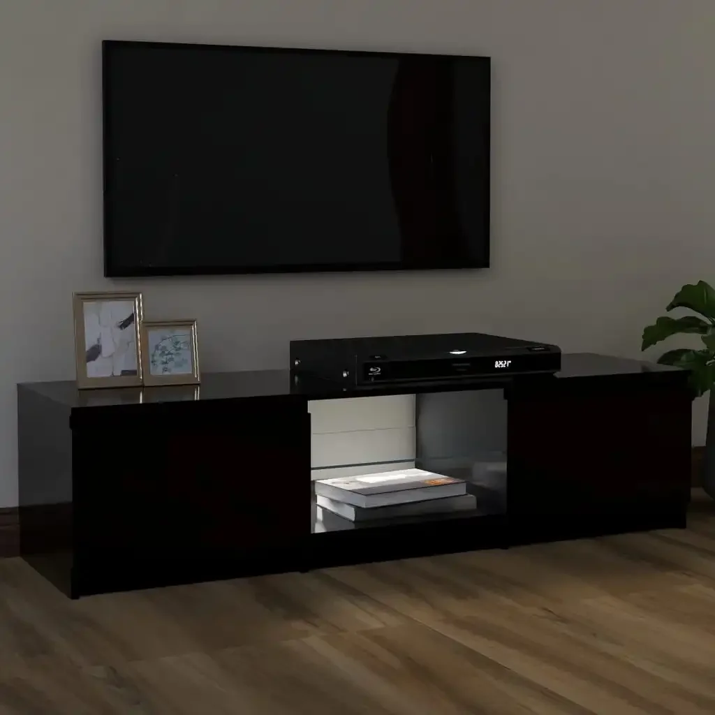 Preto TV Cabinet com luzes LED, 120x30x35 cm