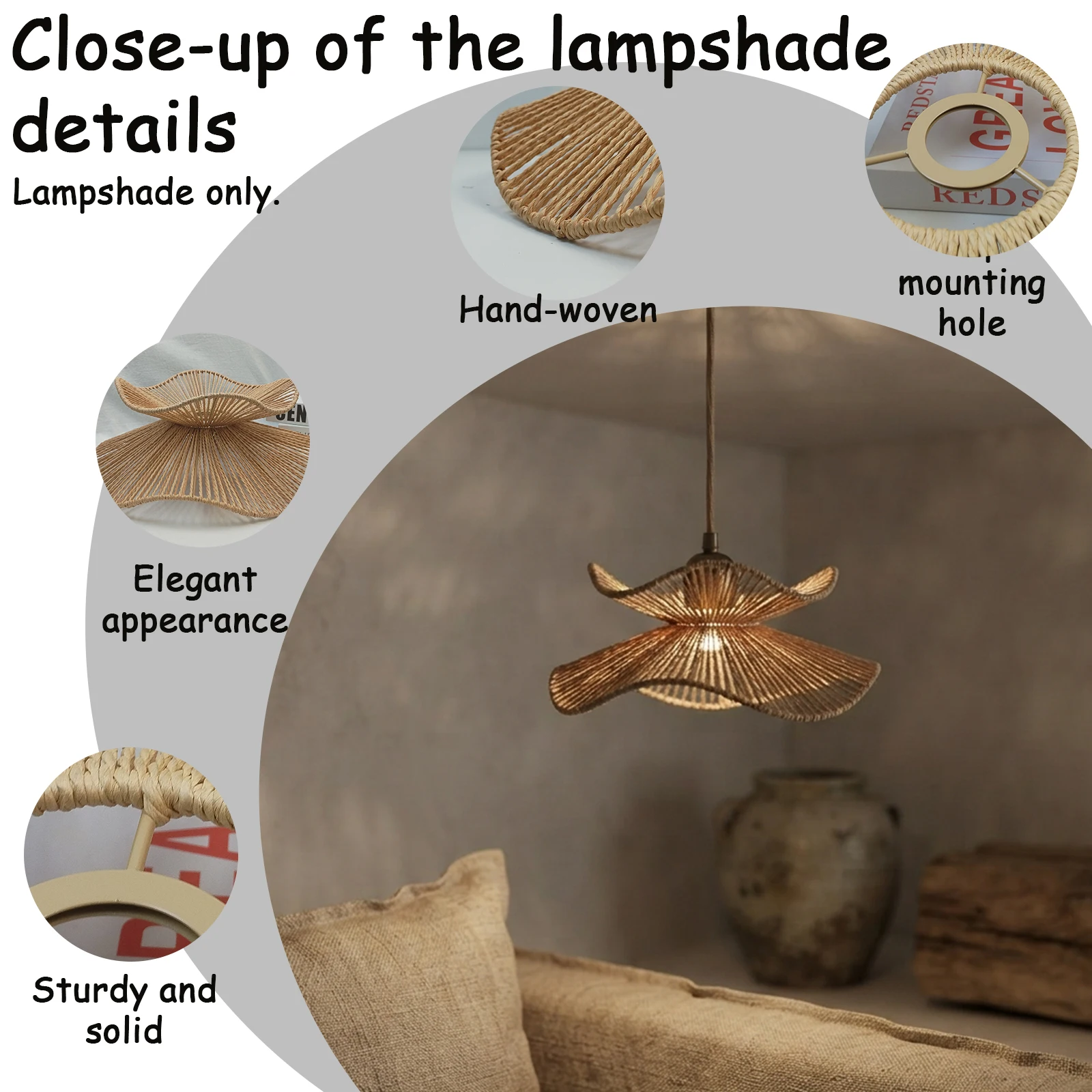 Handmade Rope Lamp Shade, Layered Pleat Umbrella Lotus Cover for Pendant Dining Room Decor