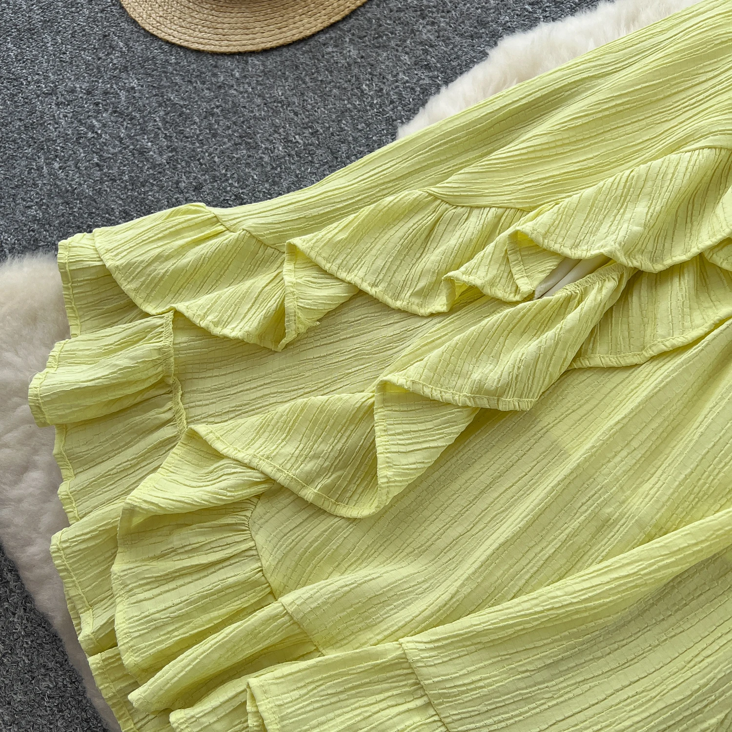 French chic sweet split backless ruffle slim fairycore dress women's summer waist Beach dresses  women clothing