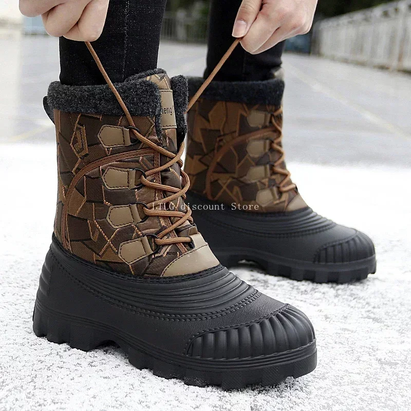 Winter Snow Boots Mid-calf Duck Boots for Men Warm Outdoor Waterproof Hunting Boot Working Boots Mens Camouflage Outdoor Shoes