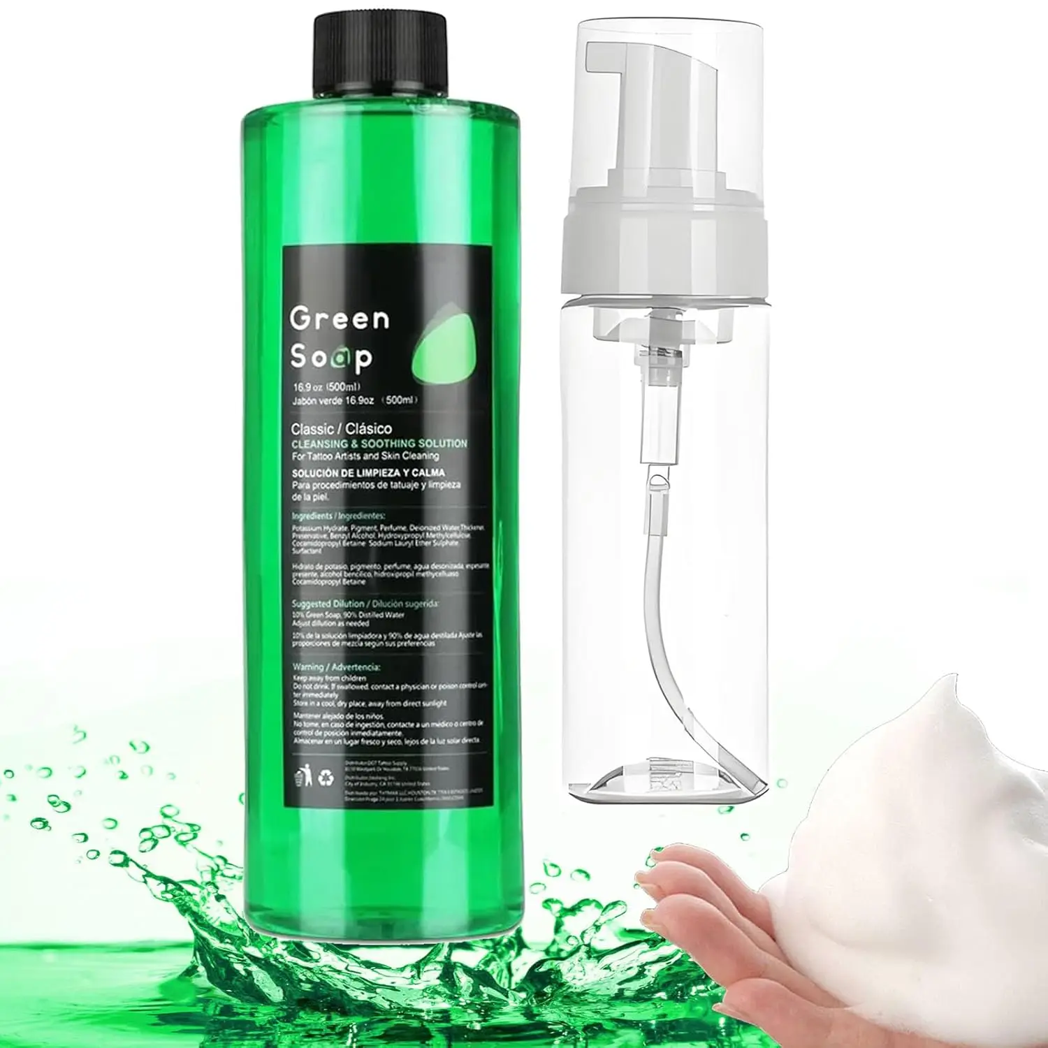 

30/250/500ML Ultra Concentrated Tattoo Green Soap - Tattoo Cleaning Soap Kit with Foaming Bottle 150ml for Tattoo Clean Skin