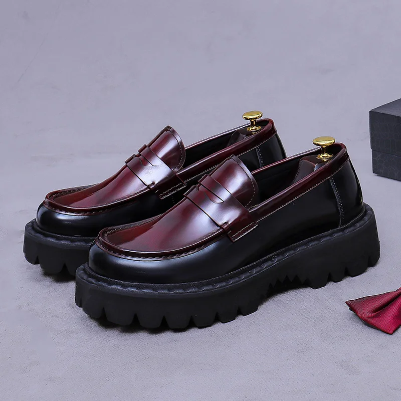 Round Toe Loafers Leather Business Casual Shoes with Thick Soles for Men Korean Style Comfortable Slip On Shoe