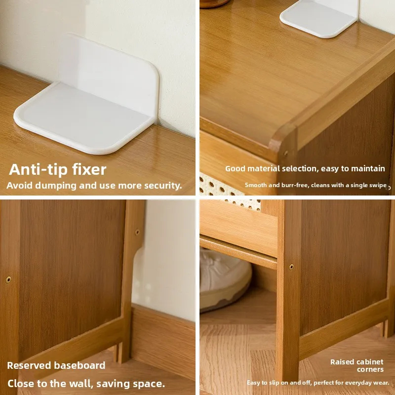 Household wooden shoe cabinet, rattan breathable shoe cabinet, narrow shoe cabinet, flip bucket shoe rack, storage cabinet image 4