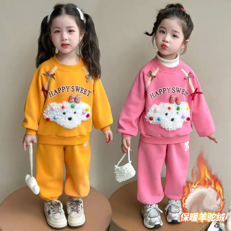 

Зимний комплект 2026: Новинка! Утепленный теплый худи в стиле кавайи и аниме, 2 предмета, корейский стиль, модный, удобный, милый, для девочек, зимний мультяшный свитшот