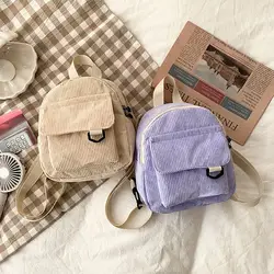 Fashion Women Mini Backpack Solid Color Corduroy Small Backpacks Simple Casual Student Bookbags Traveling Backpacks