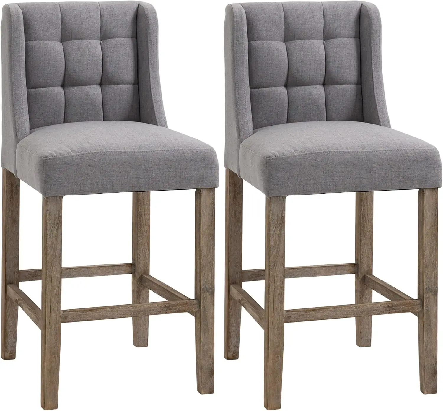 HOMCOM Modern Bar Stools, Tufted Upholstered Barstools, Pub Chairs with Back, Rubber Wood Legs for Kitchen。