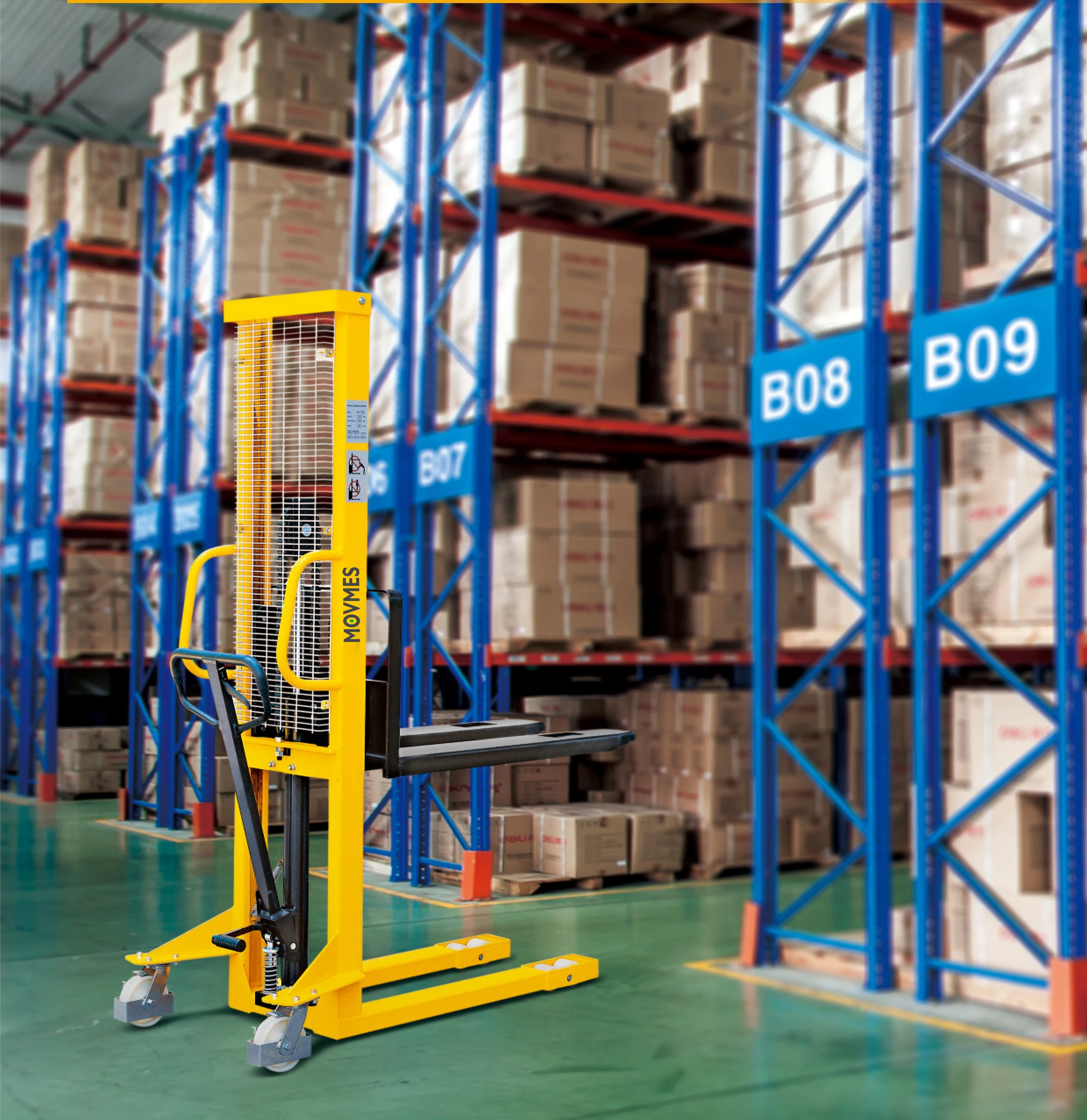 Manual Pallet Lifter Hand Stacker Straddle Legs PU Fork Wheel 75mm Fork Height 1 Year Warranty for American Pallets