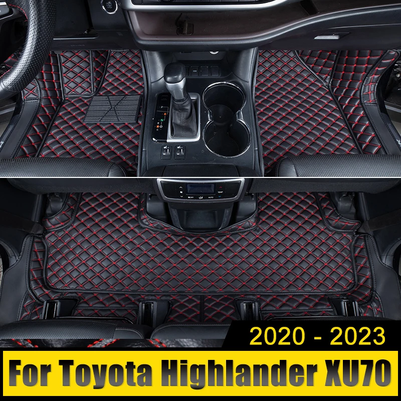 PU Leather Car Floor Mat Interior Carpets Foot Pad Mats Cover Accessories For Toyota Highlander XU70 2020 2021 2022 2023 Hybrid