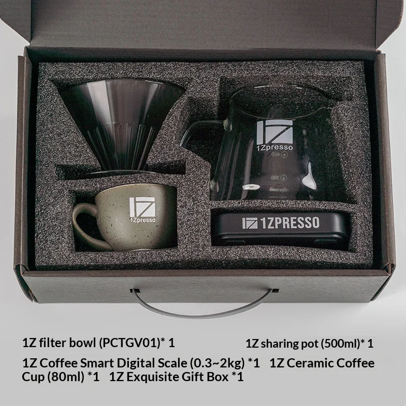 In Stock 1Zpresso Pour Over Coffee Gift Set Glass Dripper Sharing Server Ceramic Mug Digital Scale For Brewing Coffee Lovers