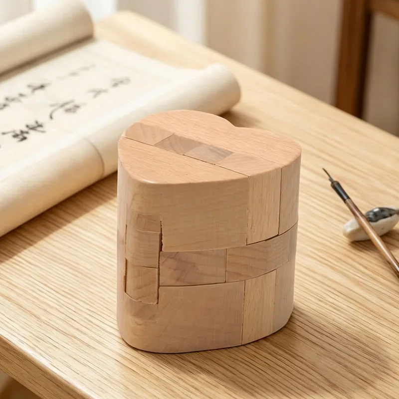 Luban Lock Heart Shaped Puzzle Wooden Disentanglement Brain Teaser Puzzles IQ Test Mind Challenge Toys For Kids Adults - view 4