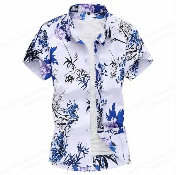 Summer Floral Hawaiian Shirts Men Fashion Short Sleeve Shirt Flower Blouse Turn Over Collar Casual Lapel Camisas Men\'s Clothing