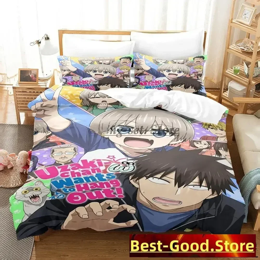 3D Anime Uzaki-chan Wants to Hang Out! Bedding Set Single Twin Full Queen King Size Bed Set Adult Kid Bedroom Duvet cover Sets