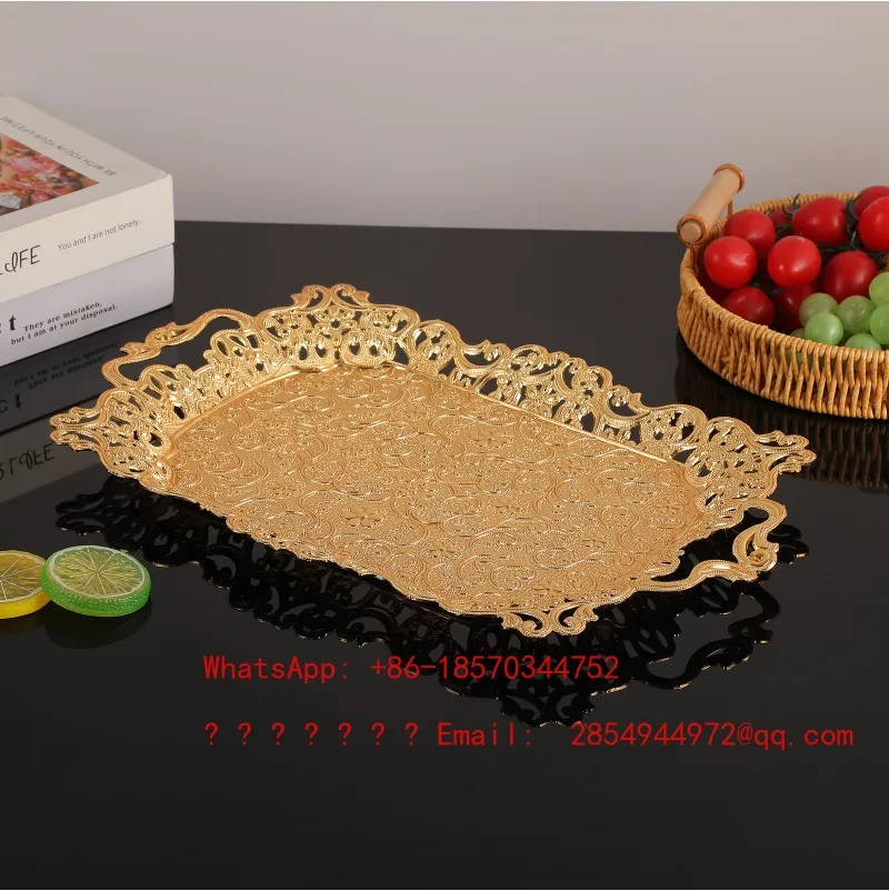 European Gold Tray Hollow Rectangular Fruit Plate Living Room Home Storage Plate