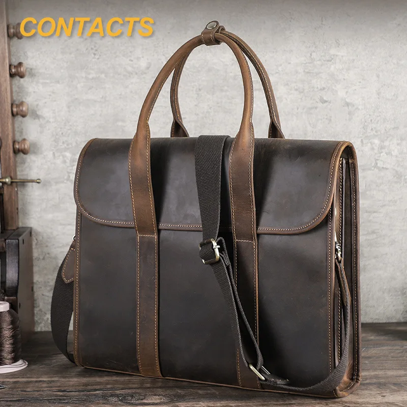 HTS-MB333 Retro Crazy Horse Leather Men's Laptop briefcase suitable for 14 inch computer leather business briefcase