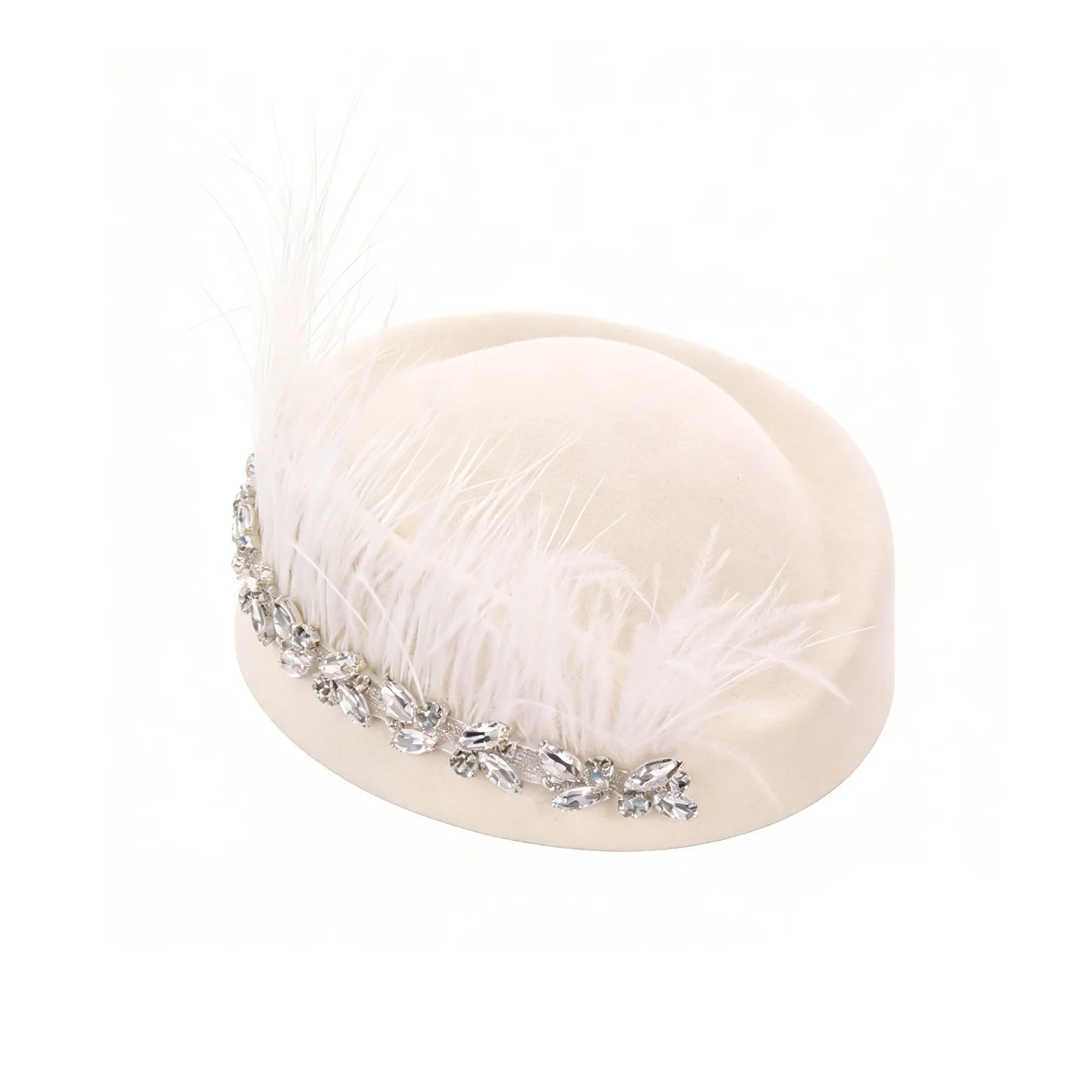 

Women Vintage Felt Pillbox Hats Diamond Feather Applique Derby Church Hats Fascinator Tea Party Hats