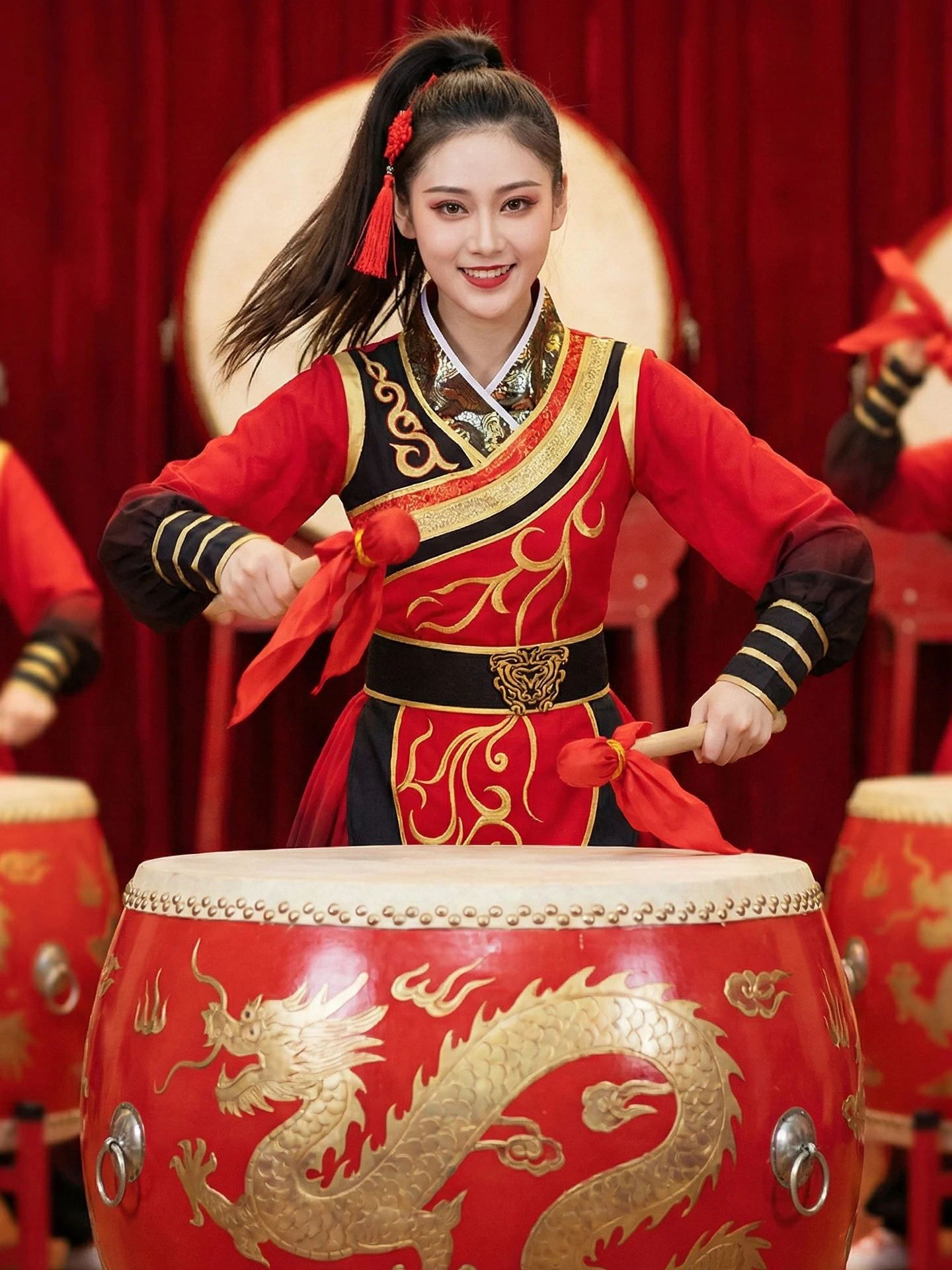

2026 New Women's Adult Opening Dance Waist Drum Performance Costume Chinese Traditional Stage Clothing Polyester Fiber