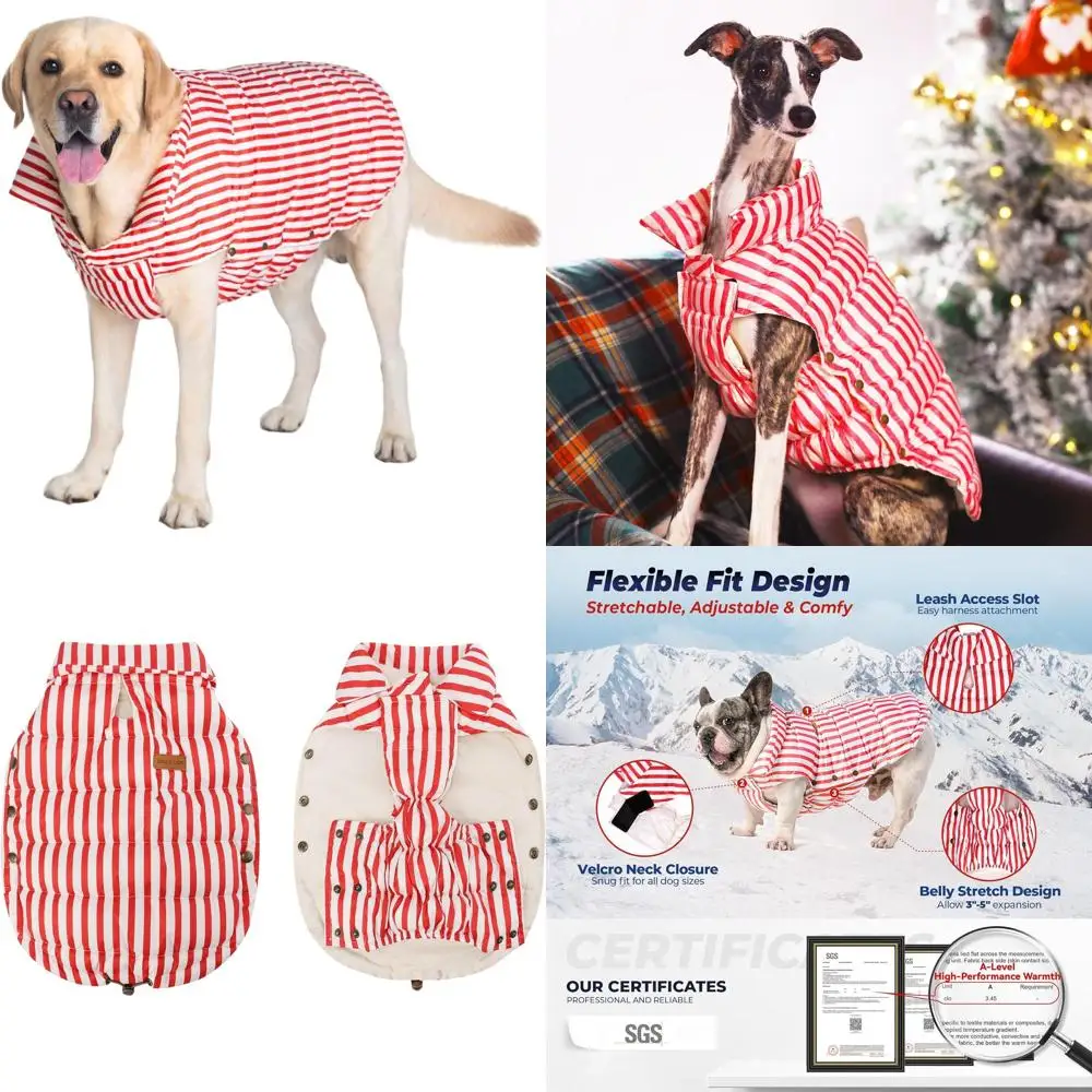 

Зимняя куртка для собак, легкая и прочная, для прогулок на улице, регулируемая для крупных собак, с красными полосками, размер 24/2XL