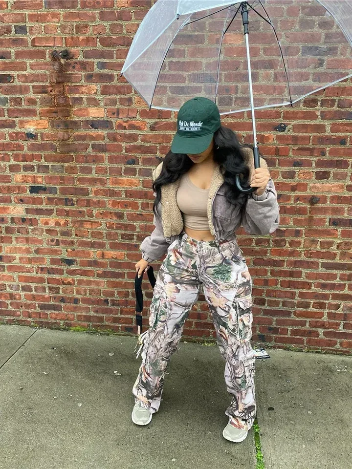 Summer Outfits Clothes Streetwear Loose Pants For Women Trousers High Waist Pockets Baggy Cargo Pants Print Trousers