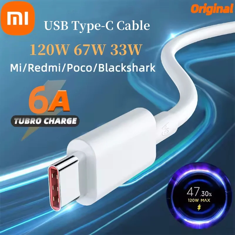 Xiaomi 6A 120W Usb Type C Turbo Fast Charging Cable Redmi 13 12 11 10 Pro Super Poco X3 Note K70 60 50 40 Mi 11/12/11 Ultra/11T
