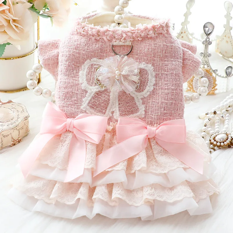 New Autumn Winter Fragrance Lace Dog Coat for Princes Dress Pet Teddy VIP Dog Clothing Tutu Dress Jacket Costume