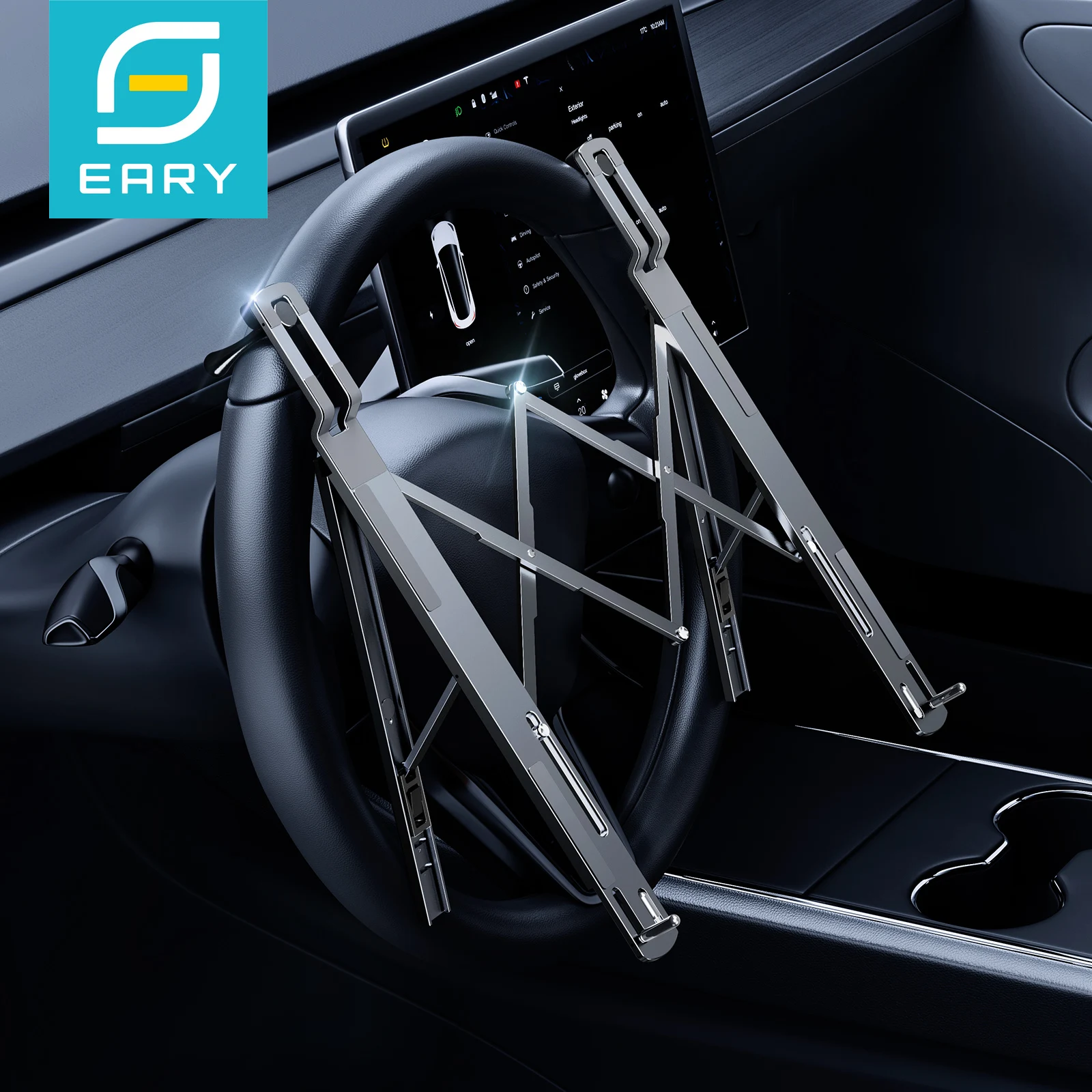 Eary Portable Car Steering Wheel Laptop Stand Foldable Holder 5-Level Adjustable Compatible For iPad Mini Tablet Car Accessories