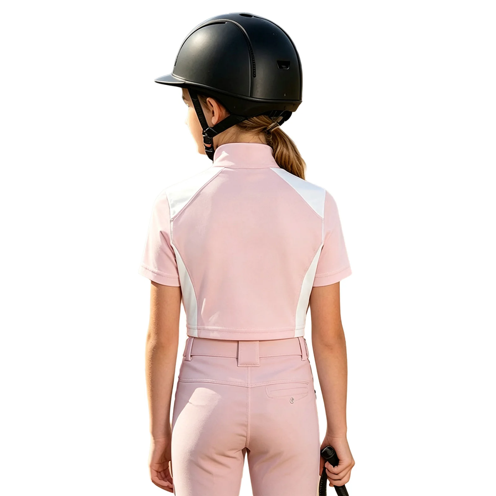 Kids Girls Sports Equestrian Shirt Horse Riding Clothing Short Sleeve Half Zip Athletic Shirts Tops for Golf Tennis Horsemanship - view 2