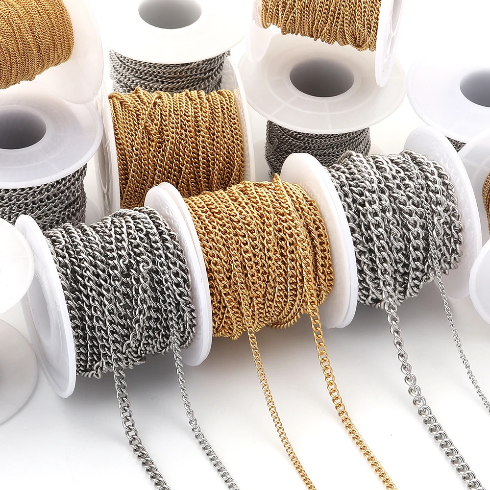 

10yards 1-5mm Stainless Steel Chains O Shape Cross Chain Tail Chains for Necklace Bracelets Jewelry Making DIY