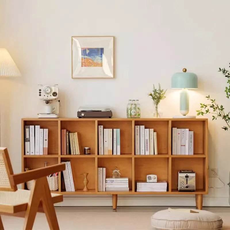 Solid wood bookshelf, Nordic display shelf, white oak cherry living room, Japanese study floor-to-ceiling toy storage lattice