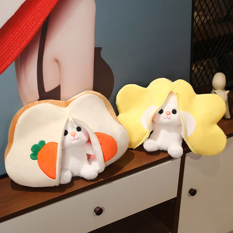 

2 in 1 Toast Carrot Rabbit Plush Toy Cute Sunflower Bunny Stuffed Animal Plants Plushies Throw Pillow Soft Kawaii Toys for Girl