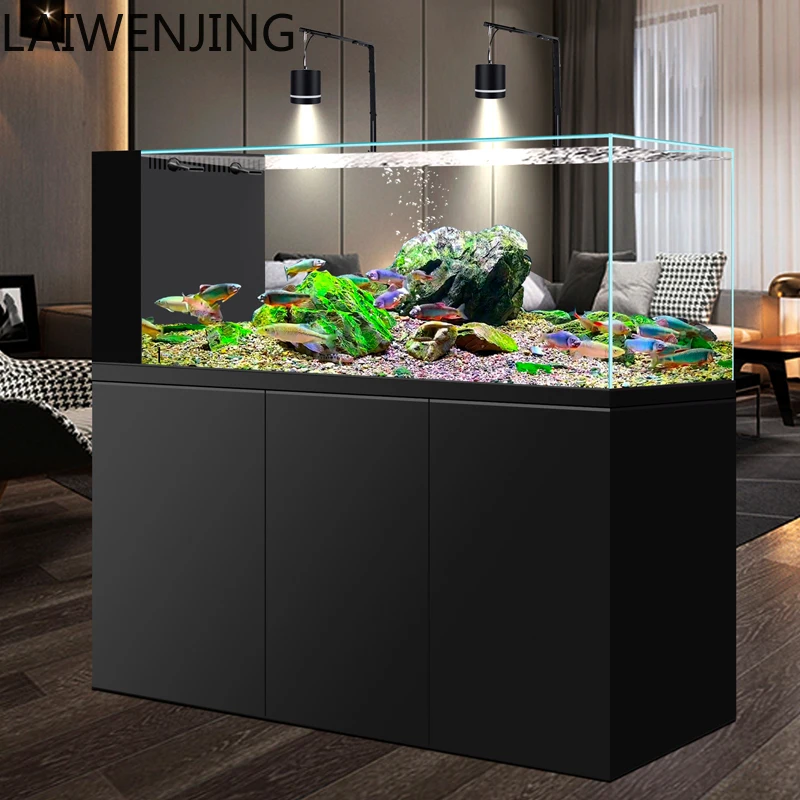 

HLZ flow tank ultra-white glass medium and large bottom filter living room household fish tank