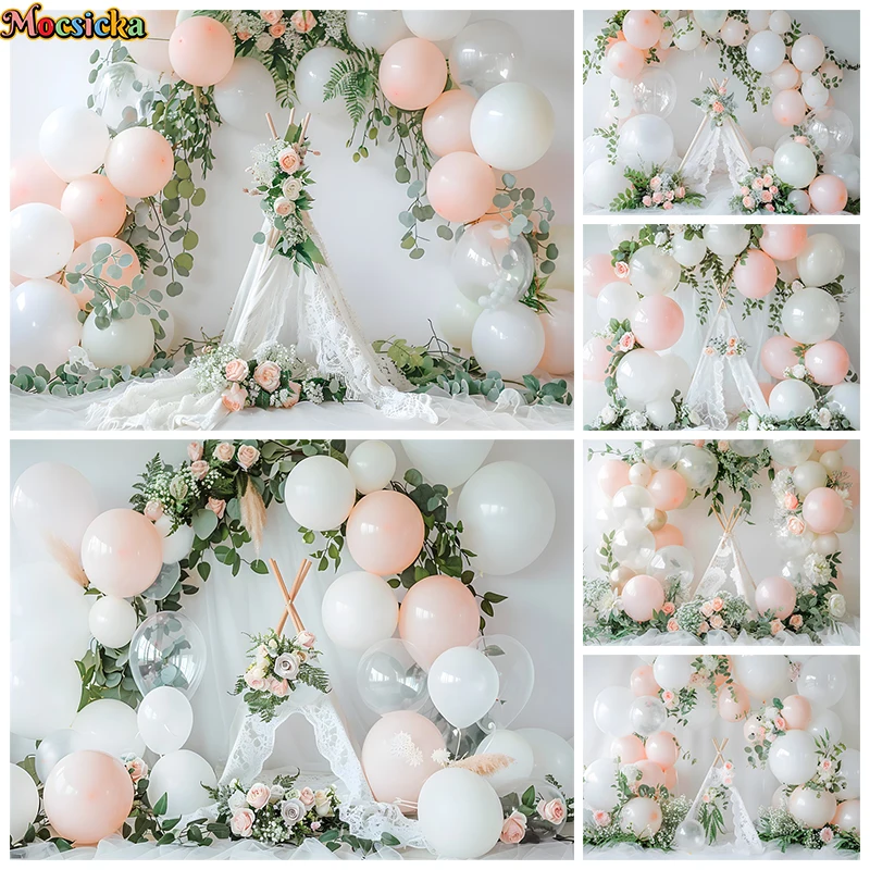 

White Tent Photographic Backgrounds Balloon Flower Wedding Birthday Decoration Photography Backdrop Baby Shooting Prop Photocall