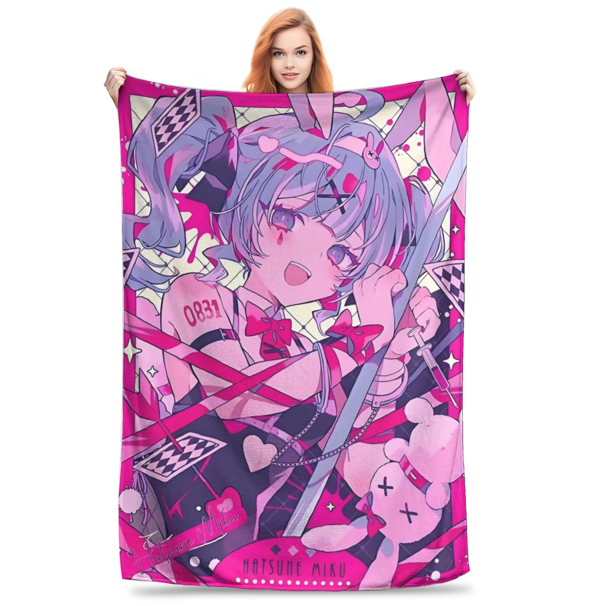 1PC home Cutecore Hatsune Miku Cartoon Singer  Blanket Super Cosy Plush Home Living Room Sofa halloween