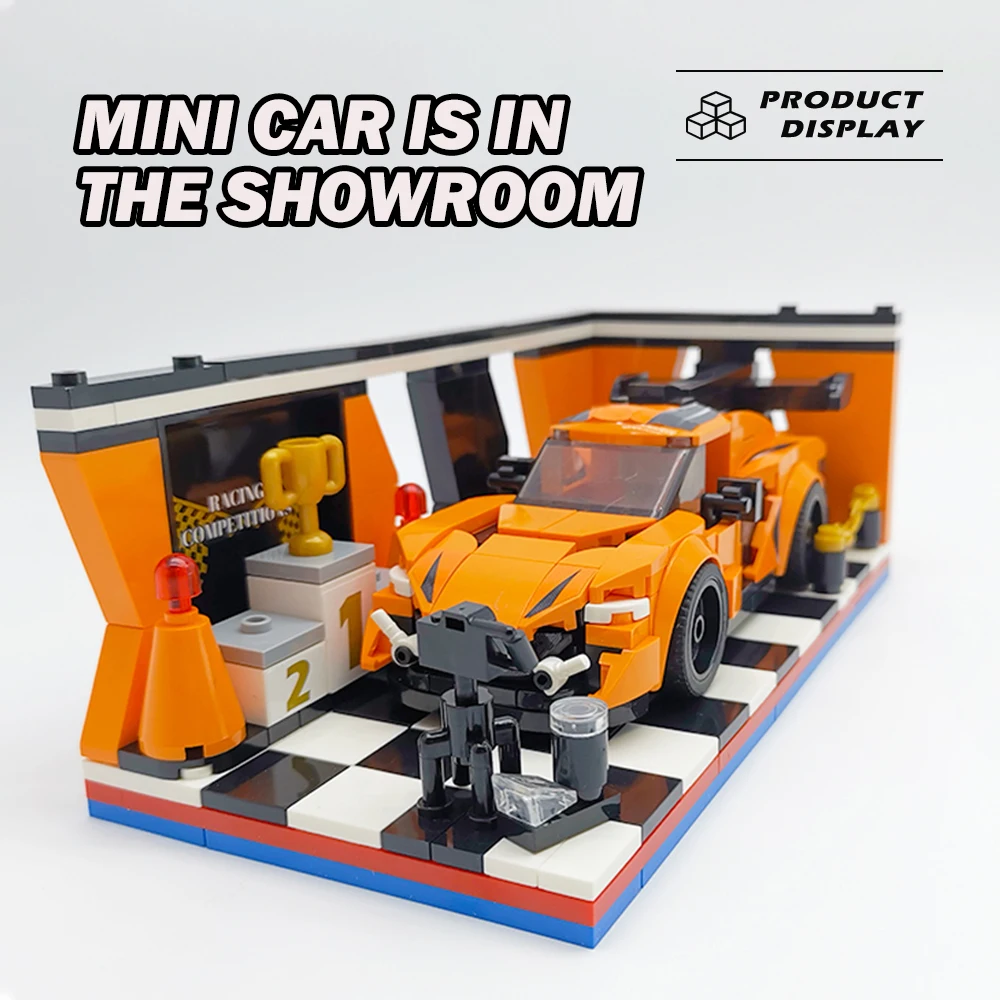 Technical Sport Car Storage Building Blocks Model Parking Lot Small Showroom Bricks High-Tech Modular Plastic Toys For Kid Gifts