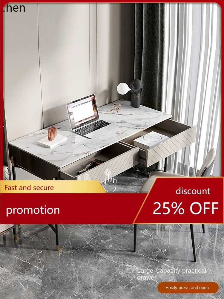 

YFY Легкий роскошный письменный стол с каменной тарелкой, современный письменный стол для спальни, маленькая квартира, кабинетный стиль