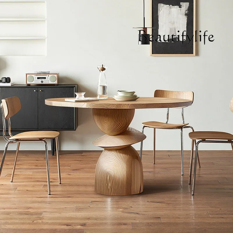 35 N Art dining table wabi-sabi style Italian minimalist round table all solid wood eating table designer high-end furniture