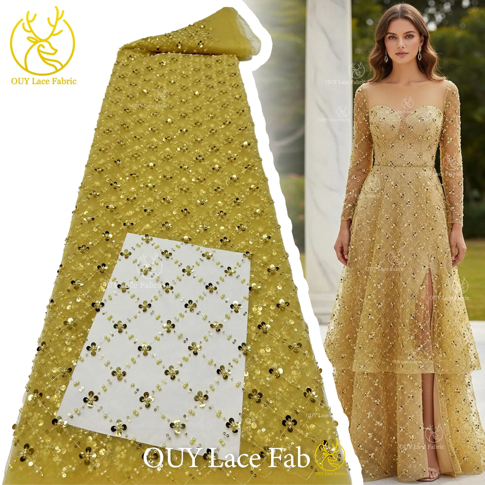 

Хит продаж: Африканское кружево с бисером 2026, высококачественная французская нигерийская сетчатая ткань с пайетками для свадебных и праздничных платьев