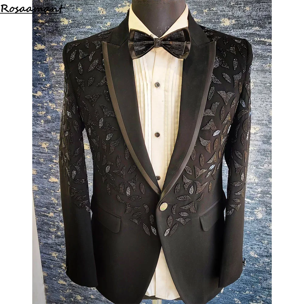 

Luxury Wedding Suit For Fashion Men Beaded Slim Fit Groom Tuxedo Gentleman Party Suit