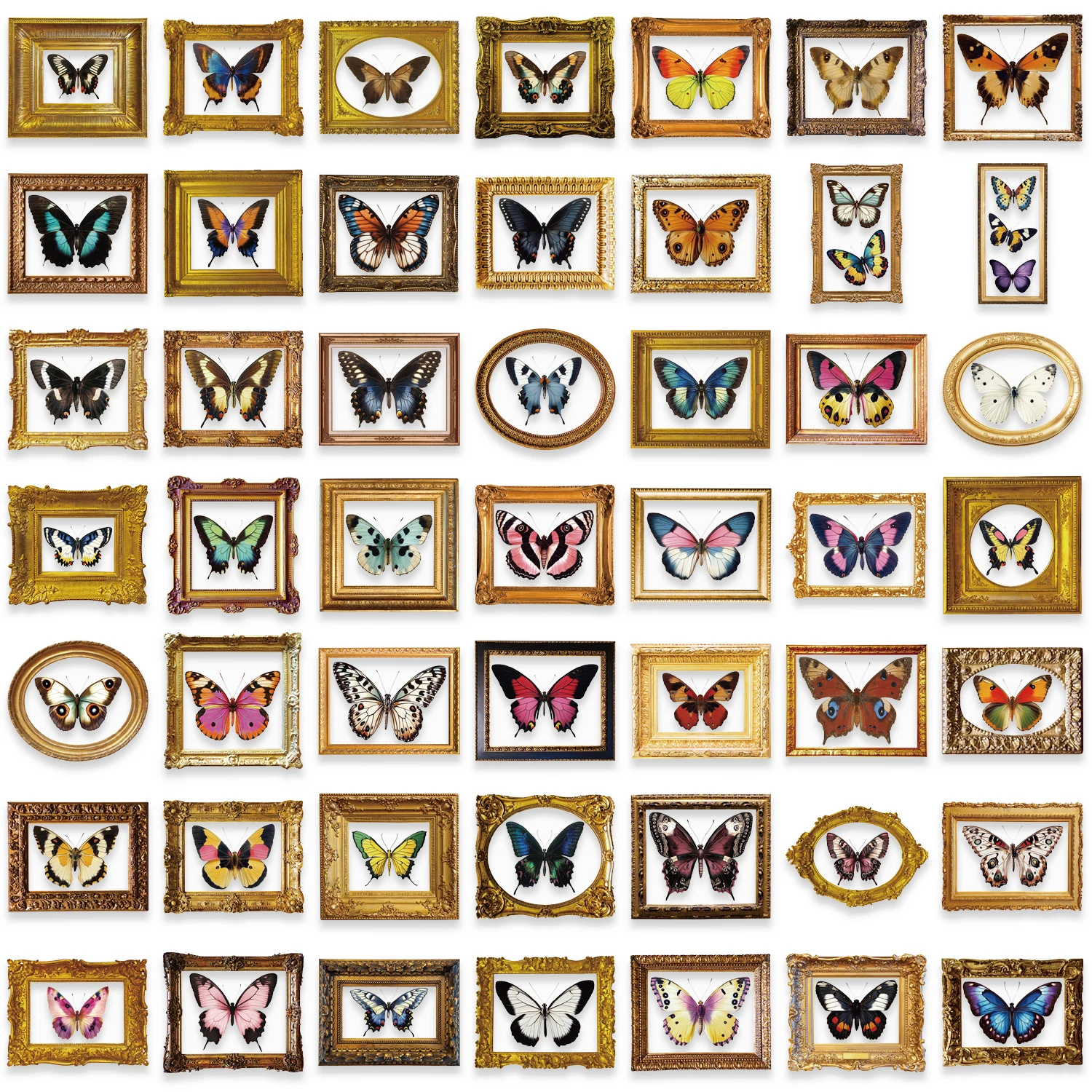 52Pcs Retro Butterfly PET Stickers Retro DIY Handbook Material For Scrapbooking Label Diary Journal Planner Decorative